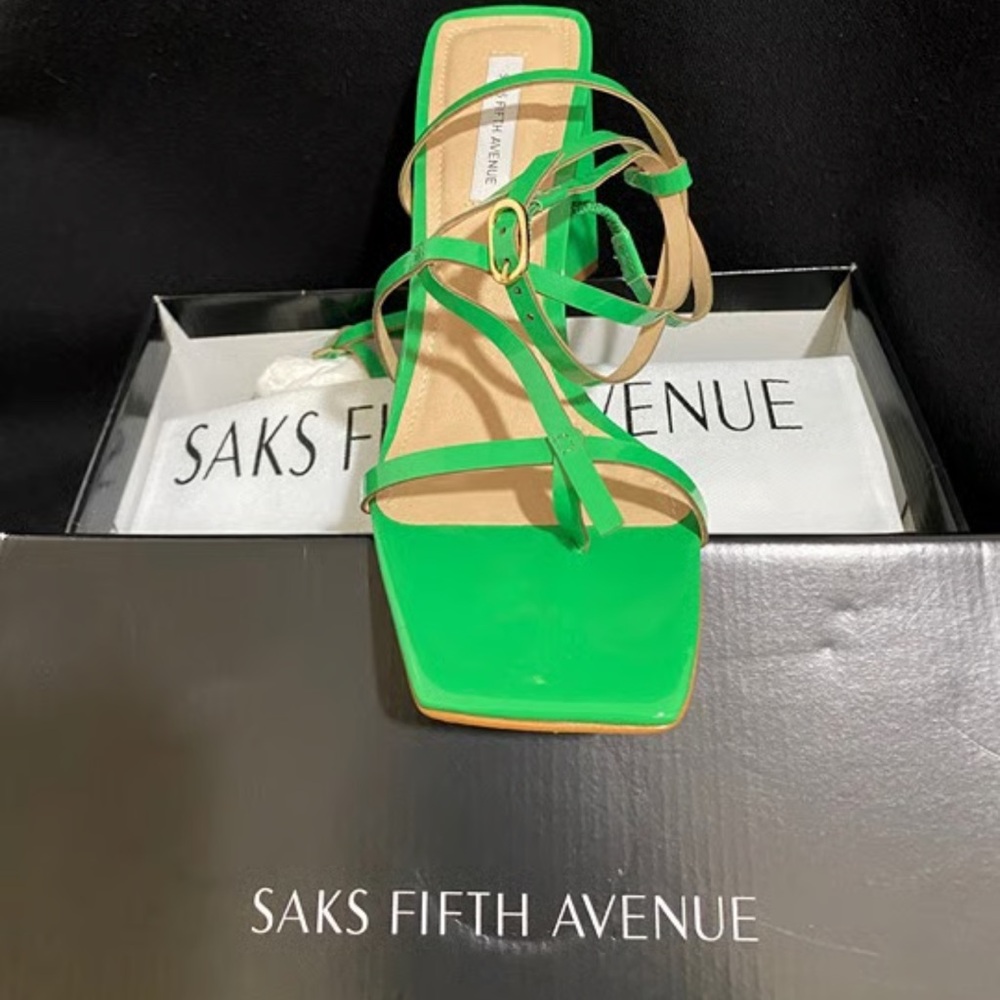Saks Fifth Avenue Bright Green Strappy Heels Bottega Veneta Inspired